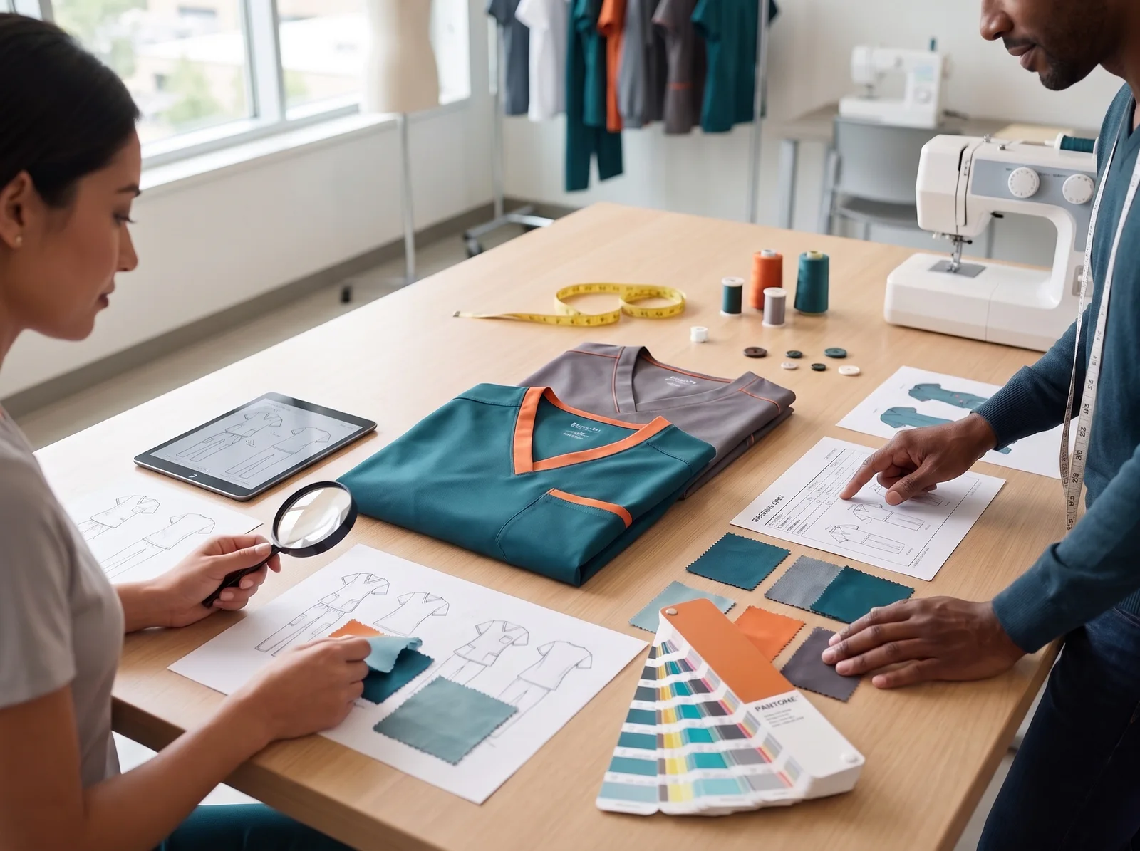 Custom scrub set design and development with fabric swatches